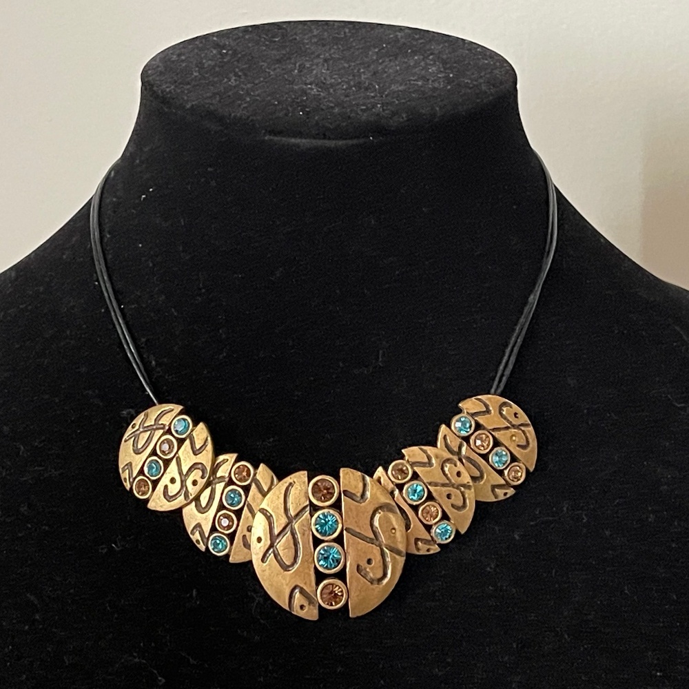 Chico's blue, topaz rhinestone leather cord necklace